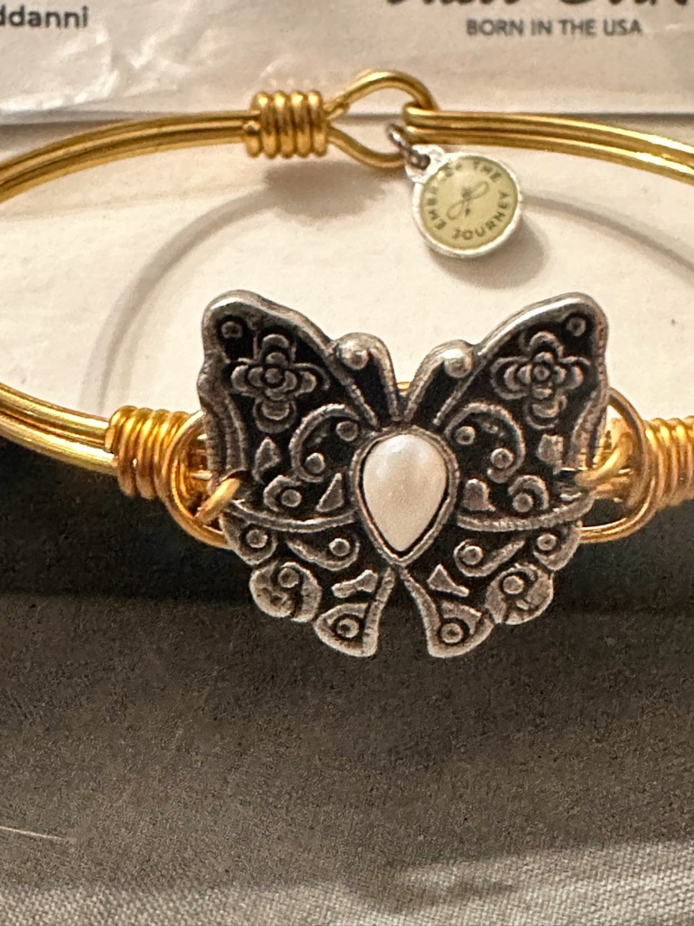 Luca + Danni Gold and Silver tone Butterfly Bangle with Pearl faux Accent new